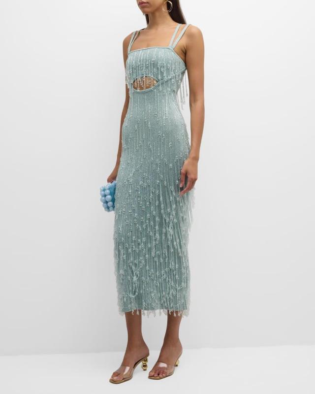 Catia Beaded Fringe Midi Knit Gown Product Image