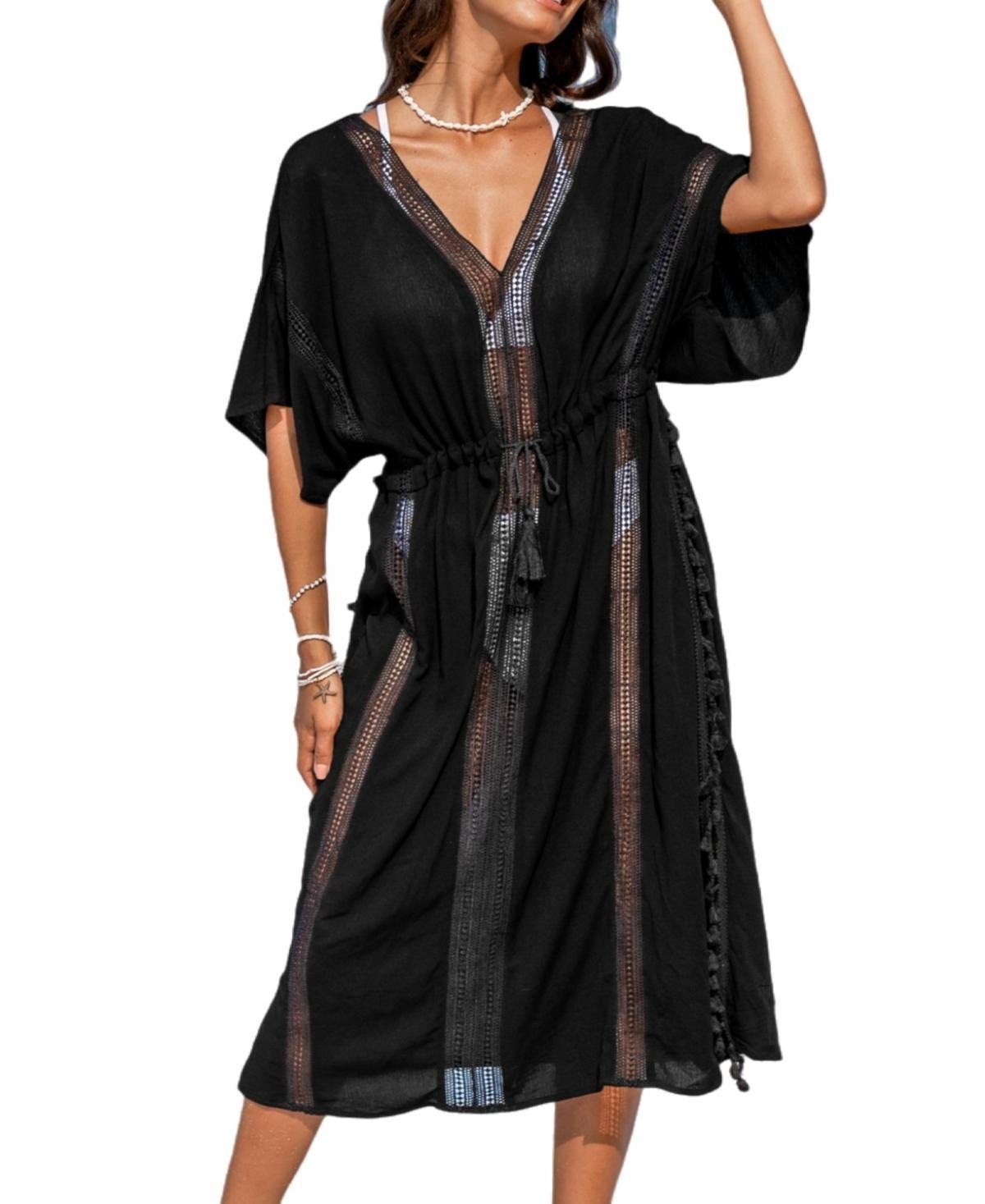 Cupshe Womens Black Tassel Cover-Up Beach Dress Product Image