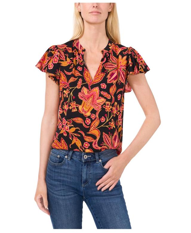 CeCe Womens Flutter Sleeve V-Neck Blouse Product Image