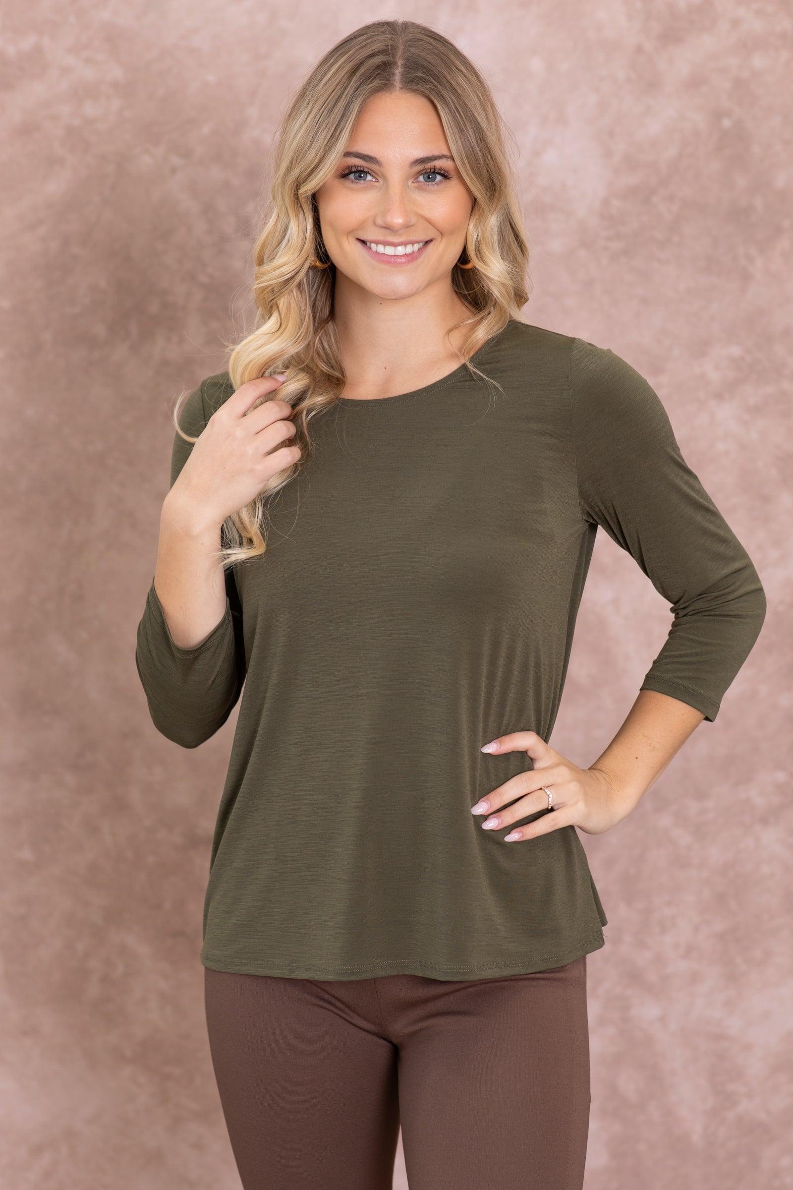 Solid Wrinkle Free 3/4 Sleeve Knit Top Product Image