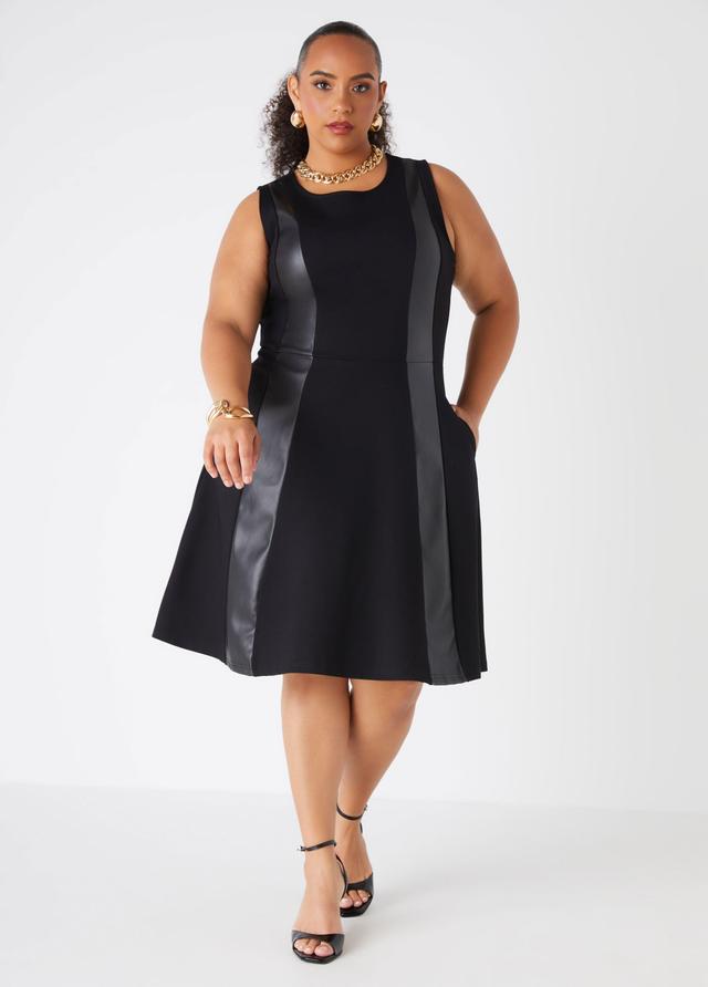 Plus Size Faux Leather Paneled A Line Dress Ashley Stewart Product Image