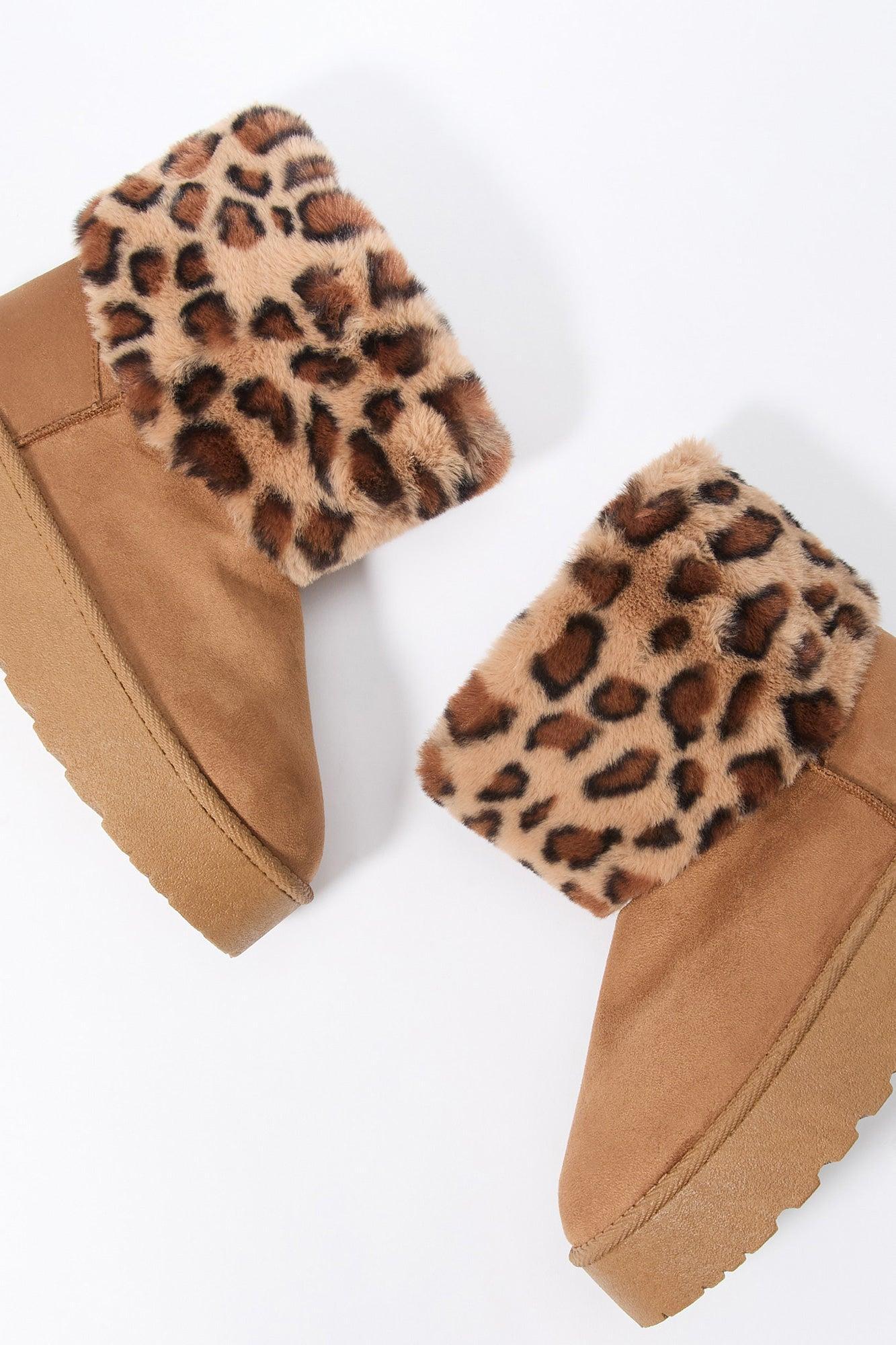 Faux Fur Collared Platform Booties Female Product Image