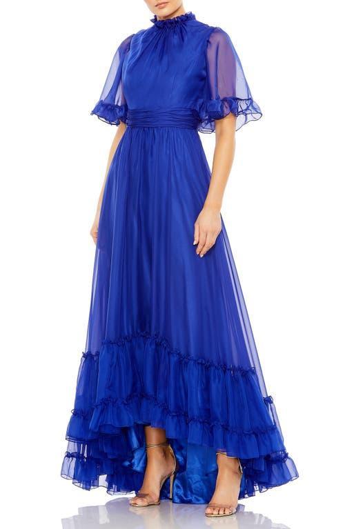 Mac Duggal Ruffle High Neck Flutter Sleeve A-Line Gown Product Image