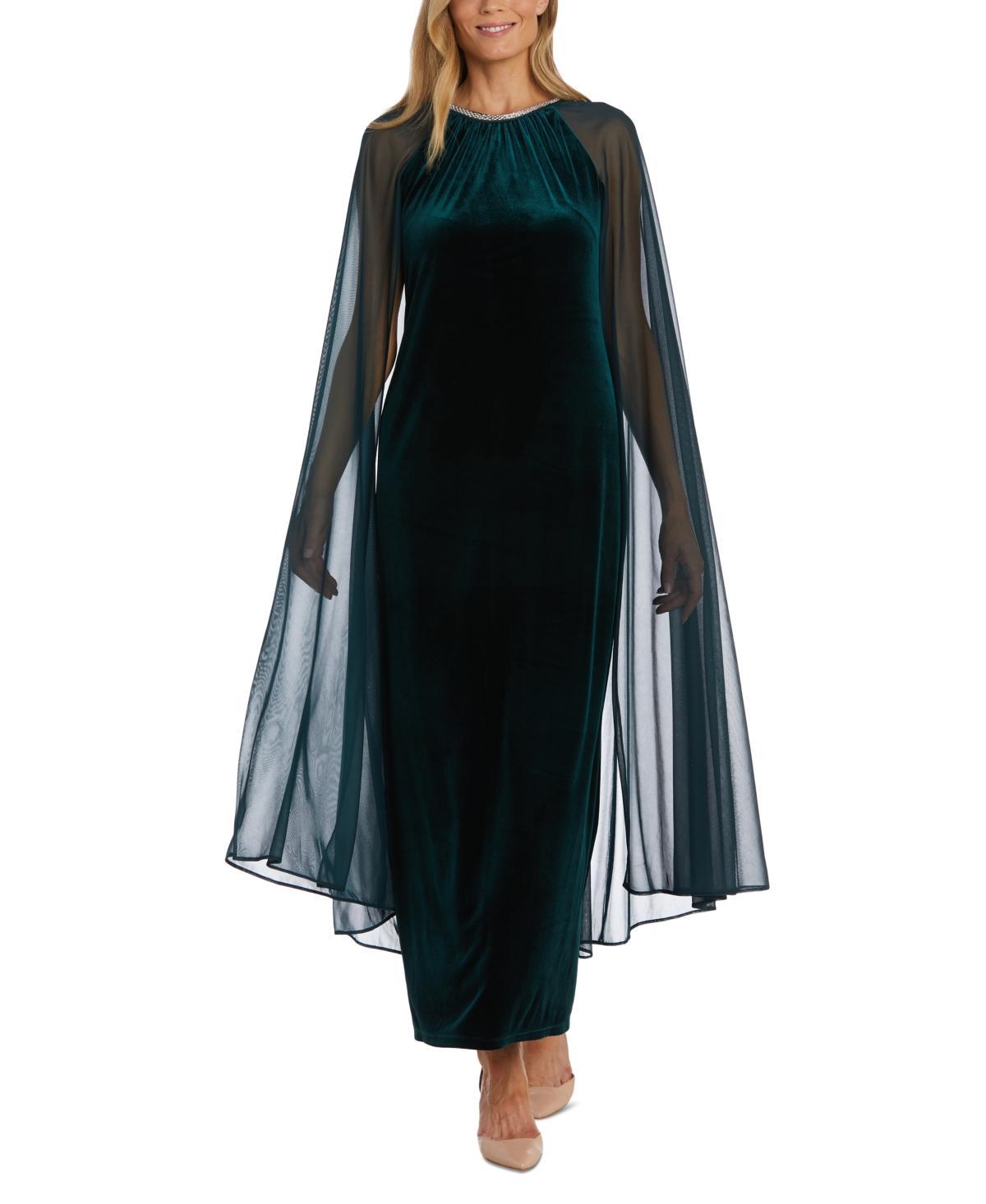 R & M Richards Womens Embellished Velvet Cape Gown Product Image