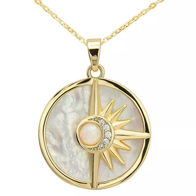 City Luxe Gold Tone Mother of Pearl & Cubic Zirconia Starburst Disk Necklace, Womens, Gold Tone Mop Product Image