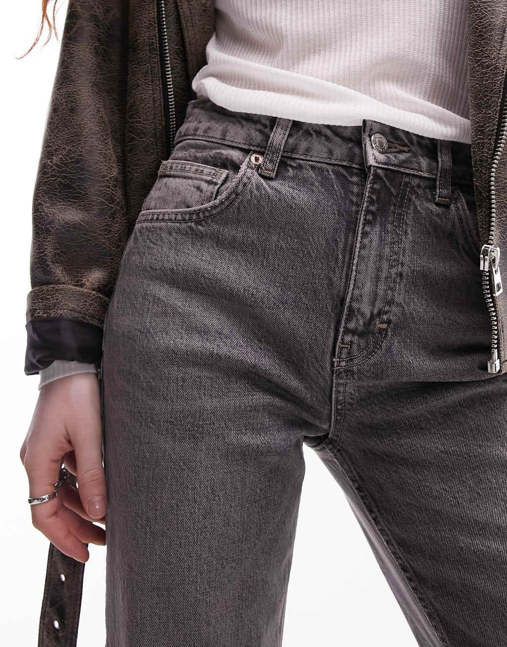 Topshop mid rise relaxed flared jeans in gray Product Image