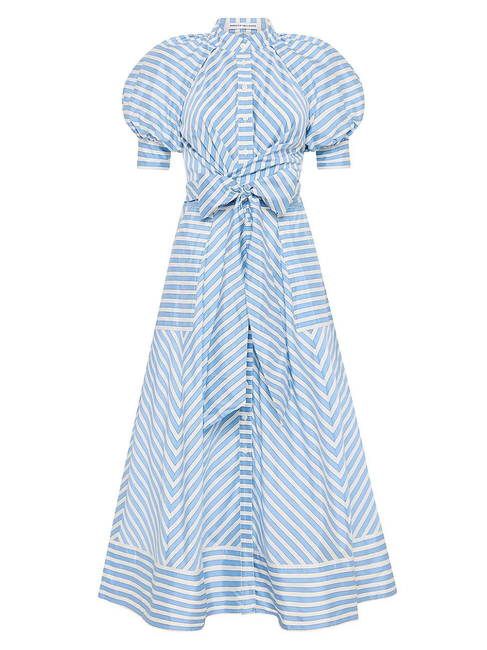 Womens Ava Striped Puff-Sleeve Midi Shirtdress Product Image