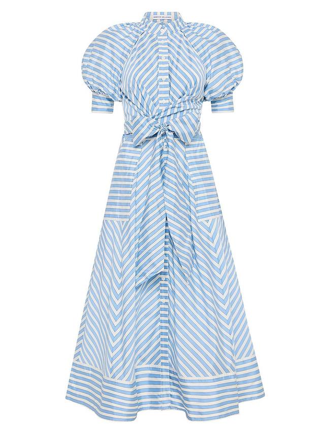 Womens Ava Striped Puff-Sleeve Midi Shirtdress Product Image