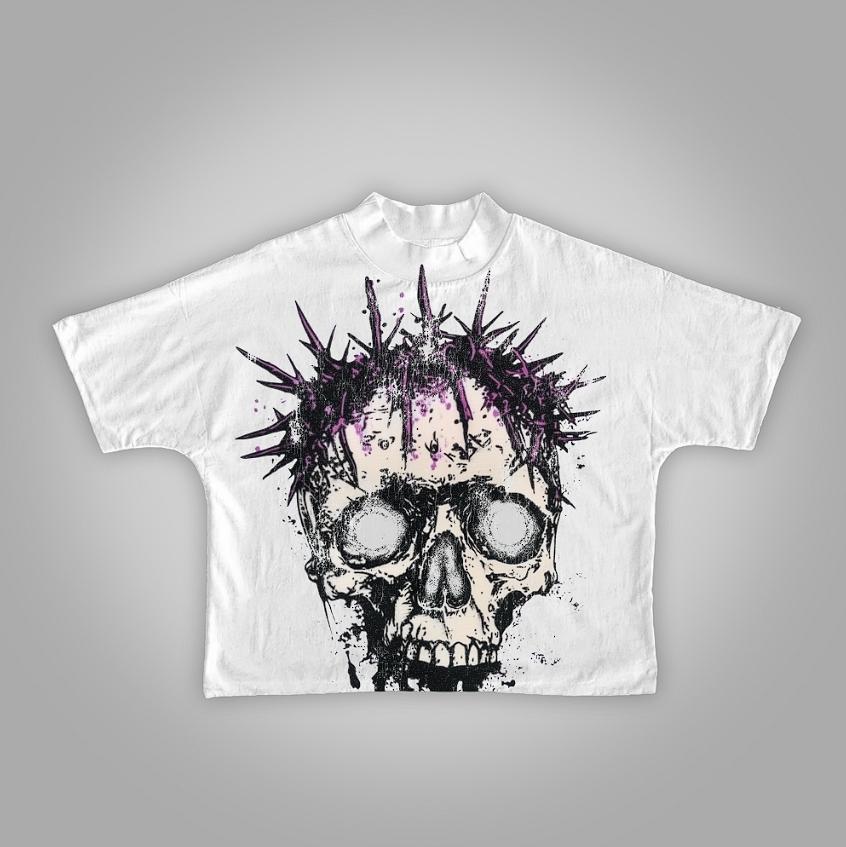 Vintage Thorn Circle Skull Graphic Cropped T-Shirts Product Image