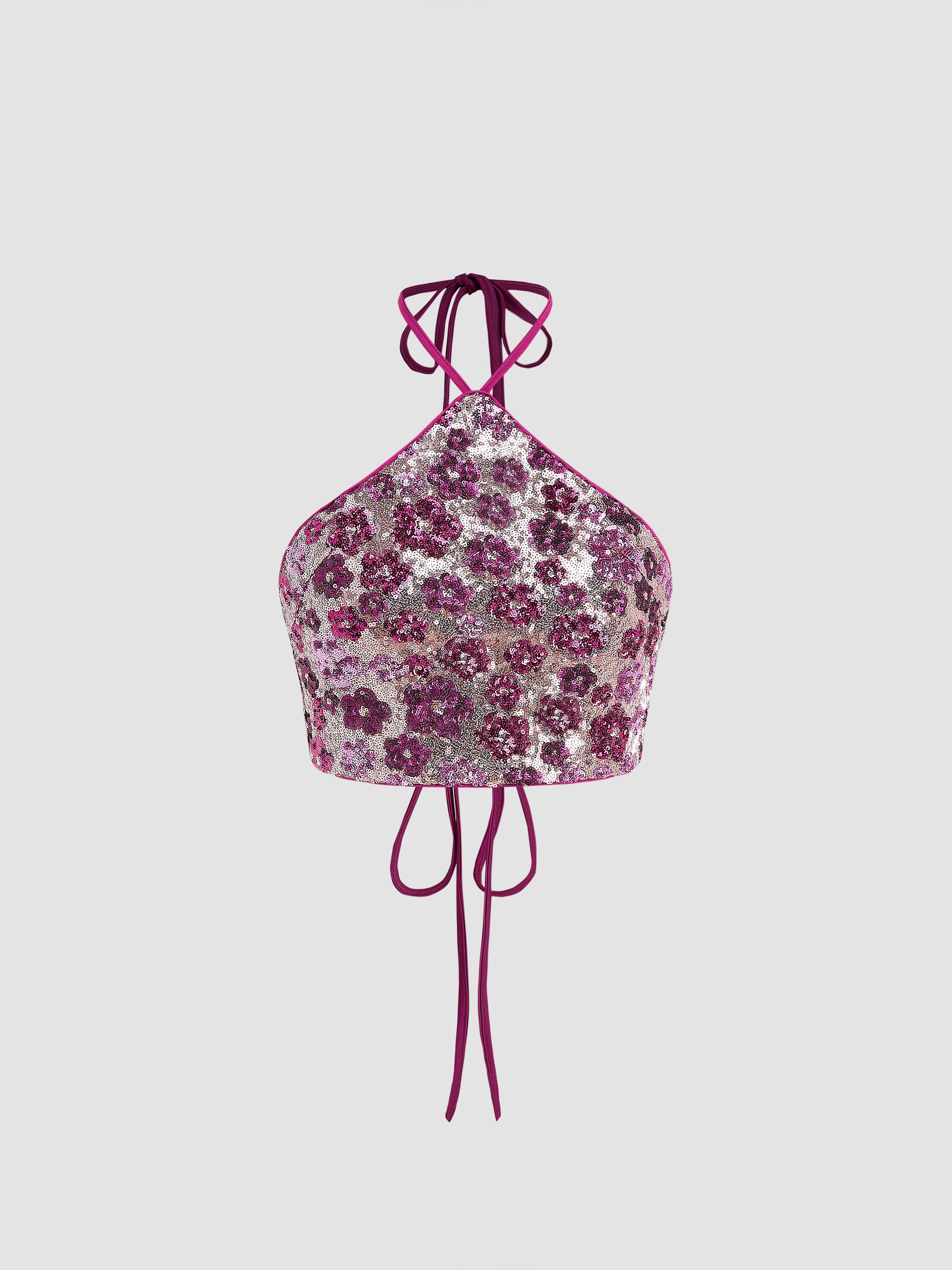 Sequin Halter Floral Crop Top product image