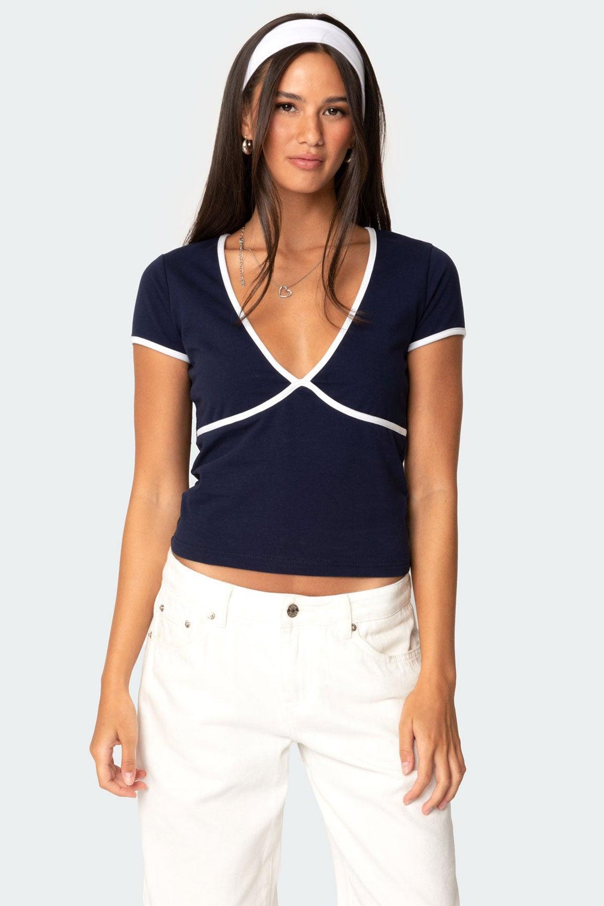 Alicia Contrast V Neck Top Product Image