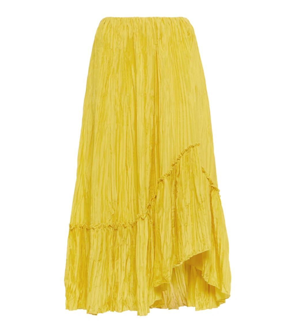 Wrinkled Silk Tiered Skirt In Yellow product image