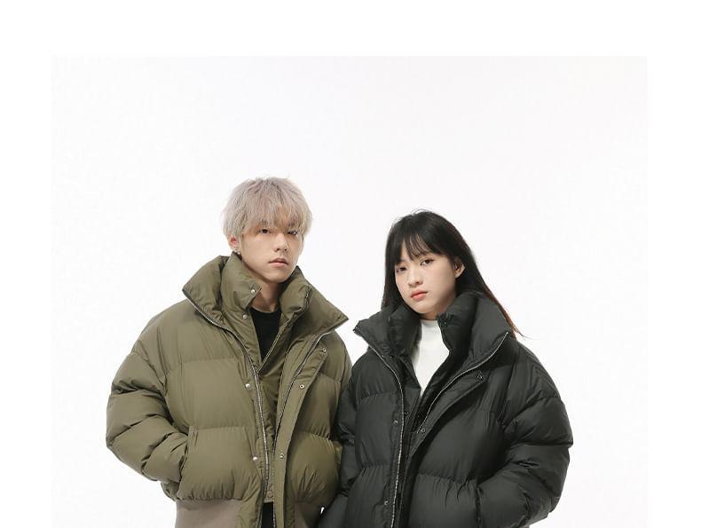 Couple Matching High Neck Zip-Up Puffer Jacket Product Image