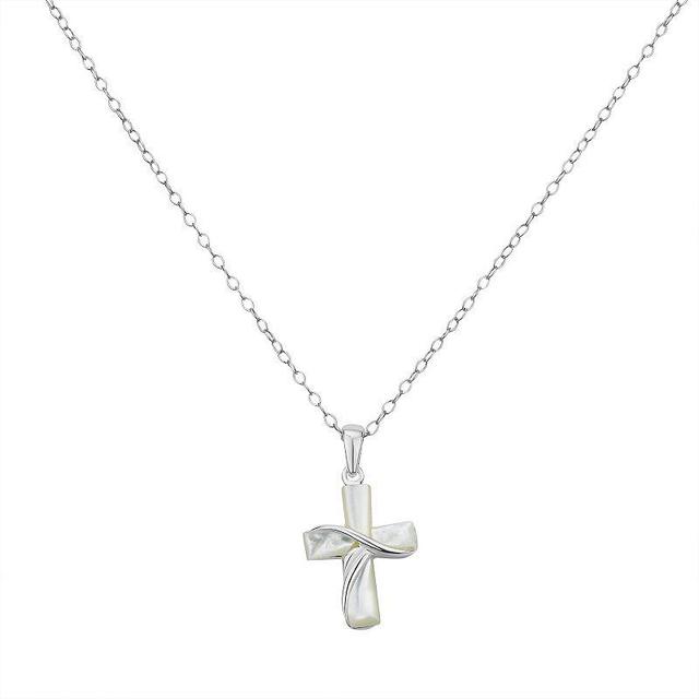 Sterling Silver Mother of Pearl Cross Pendant Necklace, Womens White Product Image