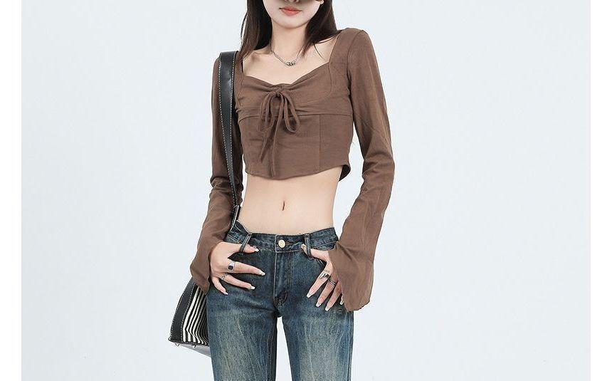 Low Waist Washed Flared Jeans Product Image