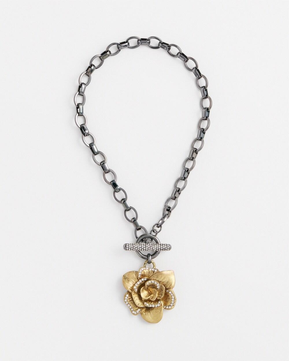 Pavé Brass Flower Pendant Necklace Product Image