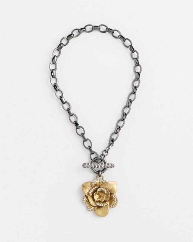 Pavé Brass Flower Pendant Necklace Product Image