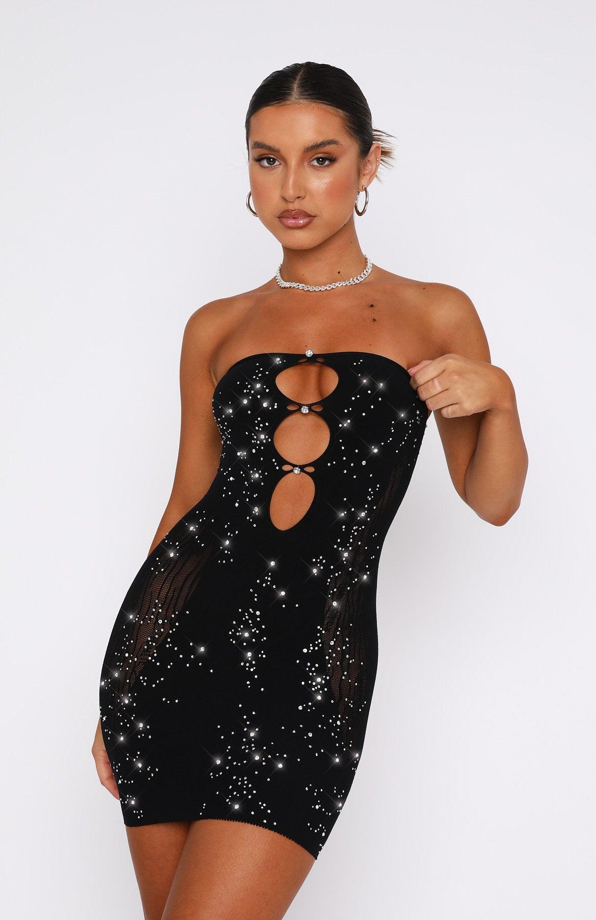 It's All About Me Strapless Diamante Mini Dress Black Product Image