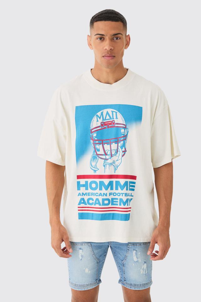 Oversized Extended Neck Wash Academy Varsity T-shirt | boohooMAN USA Product Image