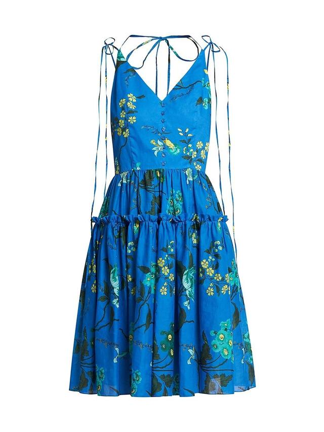 Womens Cotton-Linen Floral Strappy Minidress Product Image