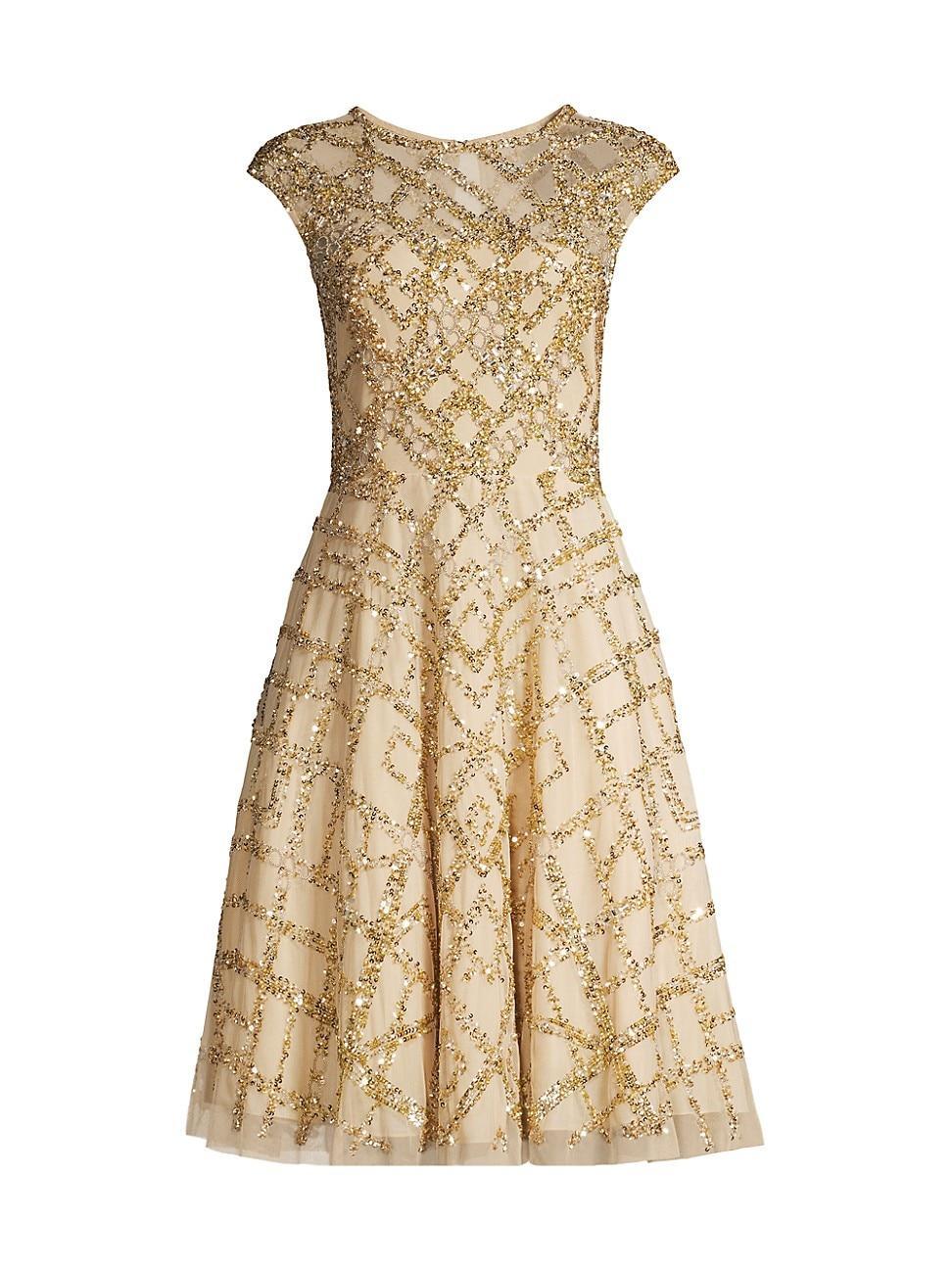 Womens Beaded Fit-&-Flare Cocktail Dress Product Image