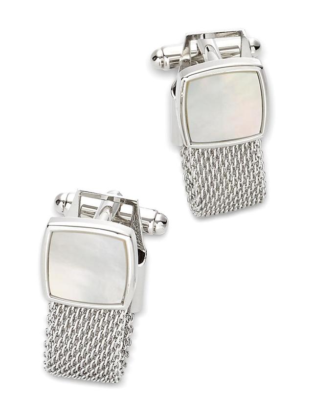 Mother of Pearl Mesh Wrap Cufflinks - Silver Product Image