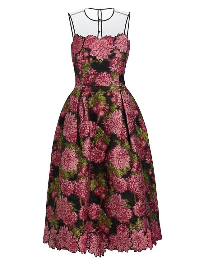 Womens Floral Jacquard Sleeveless Midi-Dress Product Image