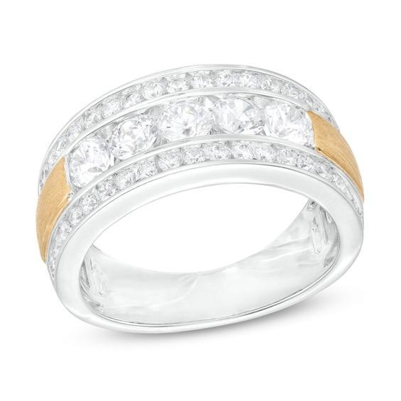 Men's 2 CT. T.w. Certified Lab-Created Diamond Border Five Stone Wedding Band in 14K Two-Tone Gold (F/Vs2) Product Image