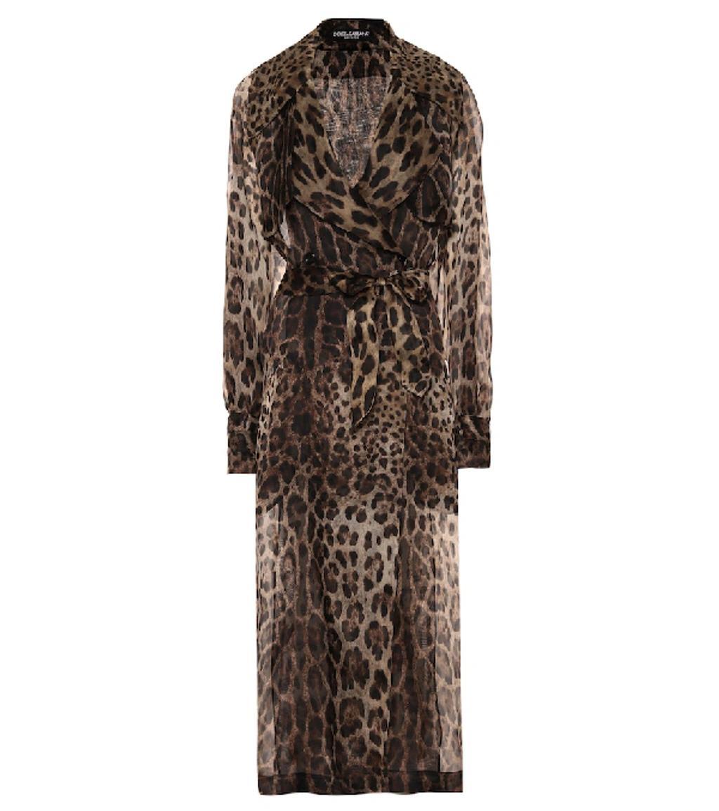 Leopard Print Double Breasted Trench Coat Product Image