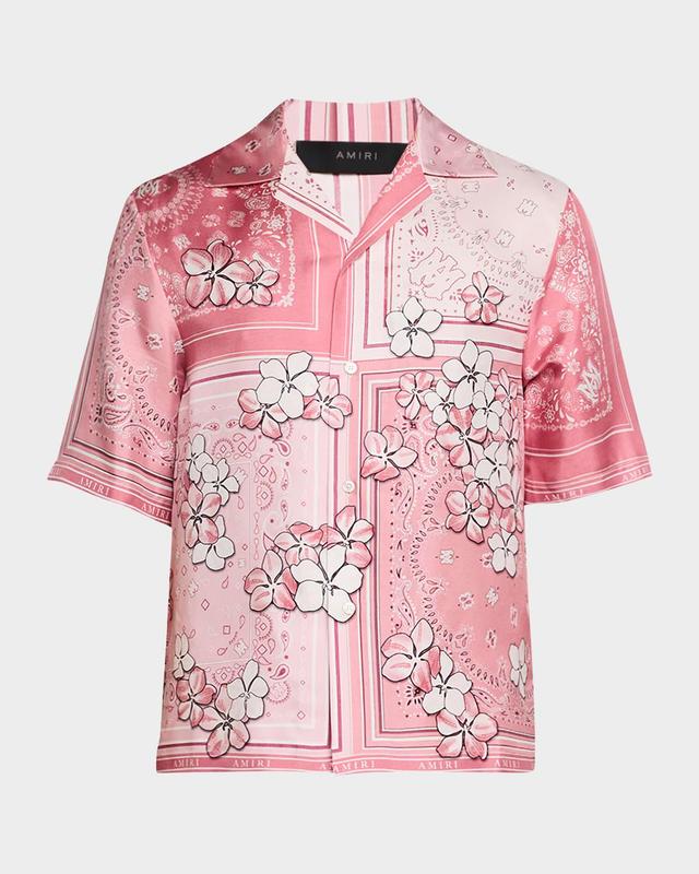 Mens Bandana Floral Silk Camp Shirt Product Image