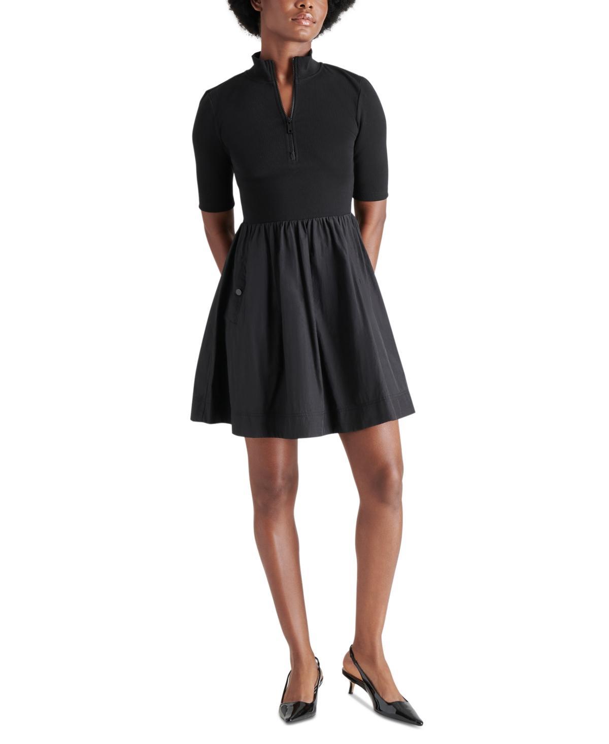 Steve Madden Womens Berlina Mixed-Media Fit & Flare Dress Product Image