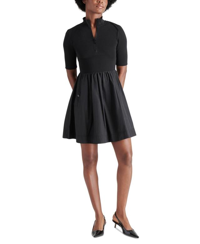 Steve Madden Womens Berlina Mixed-Media Fit & Flare Dress Product Image