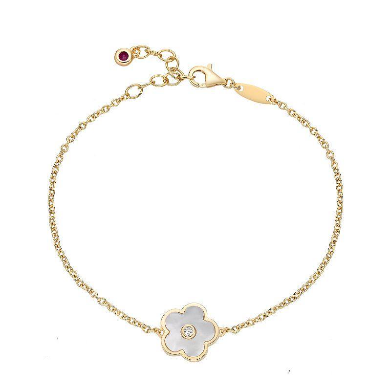 Gemminded Gold Over Sterling Silver Mother-Of-Pearl & Cubic Zirconia Flower Pendant Bracelet, Womens Gold Tone Product Image