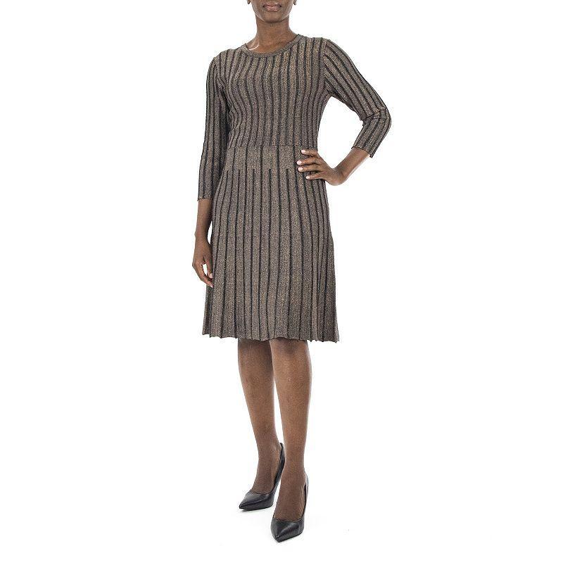 Womens Nina Leonard Ribbed Lurex Sweater Dress Grey Product Image