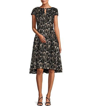 Alex Evenings Short Embroidered A-Line Dress Taupe) Women's Dress Product Image