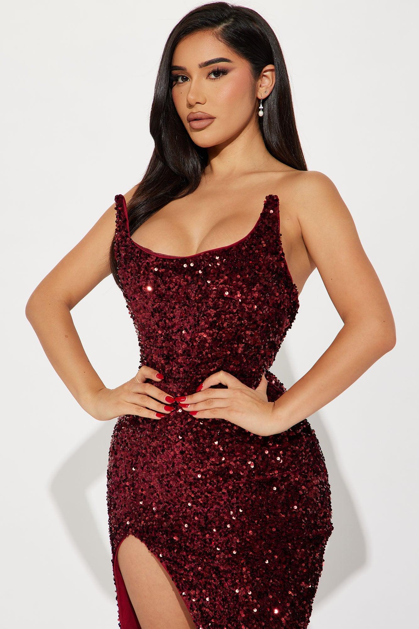 Glamour Sequin Gown - Burgundy Product Image