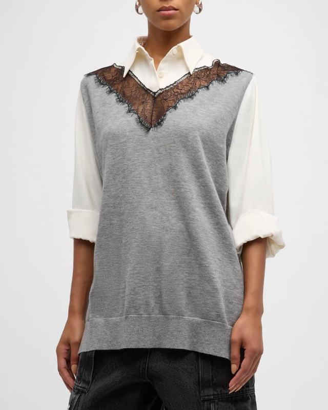 Long-Sleeve Combo Lace Shirt Product Image