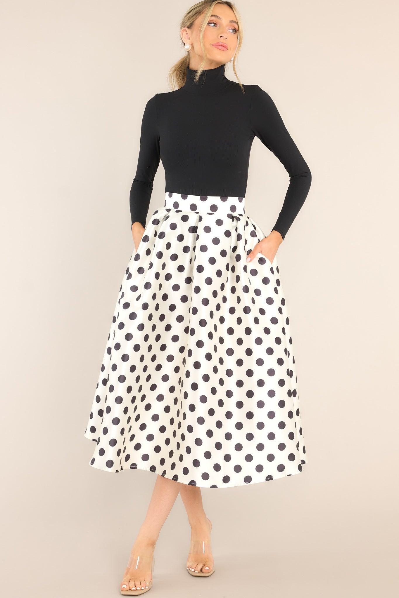 Full Circle White Polka Dot Midi Skirt Product Image