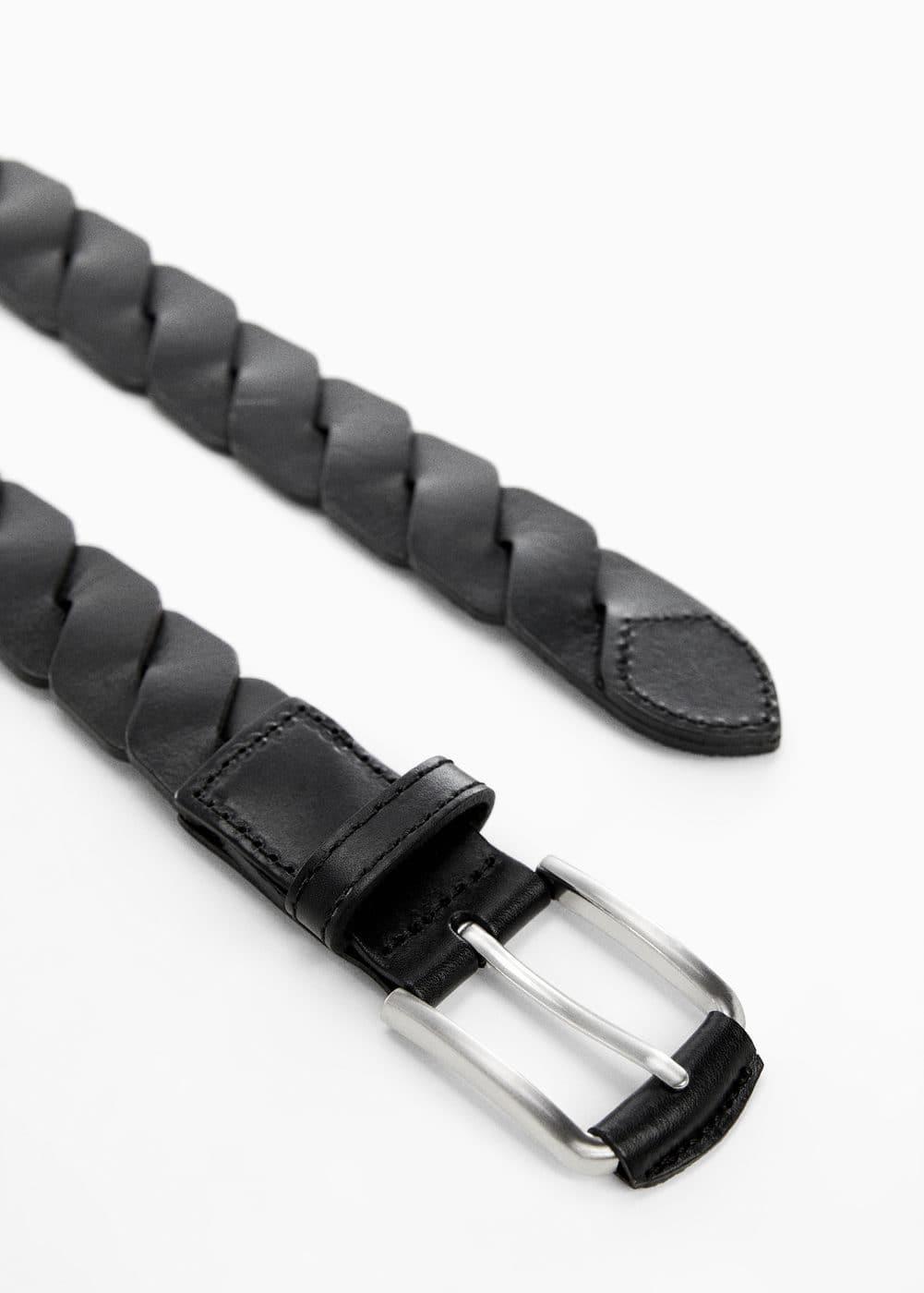 MANGO MAN - Braided leather belt blackMen Product Image