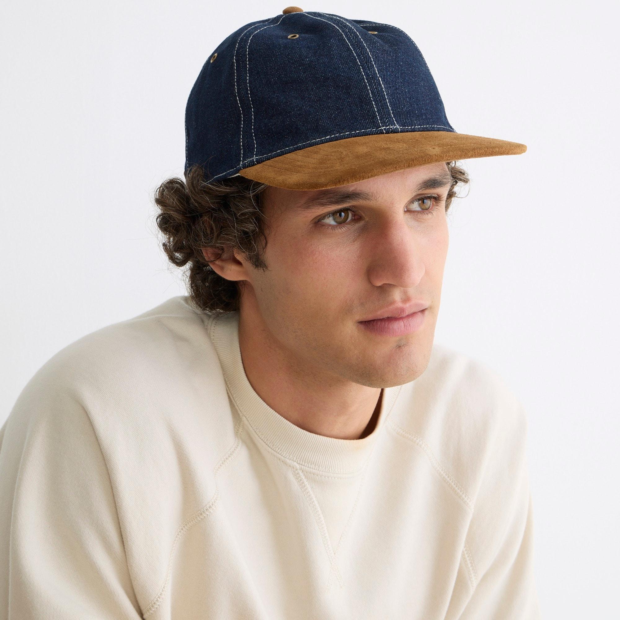 Denim baseball cap with suede brim Product Image