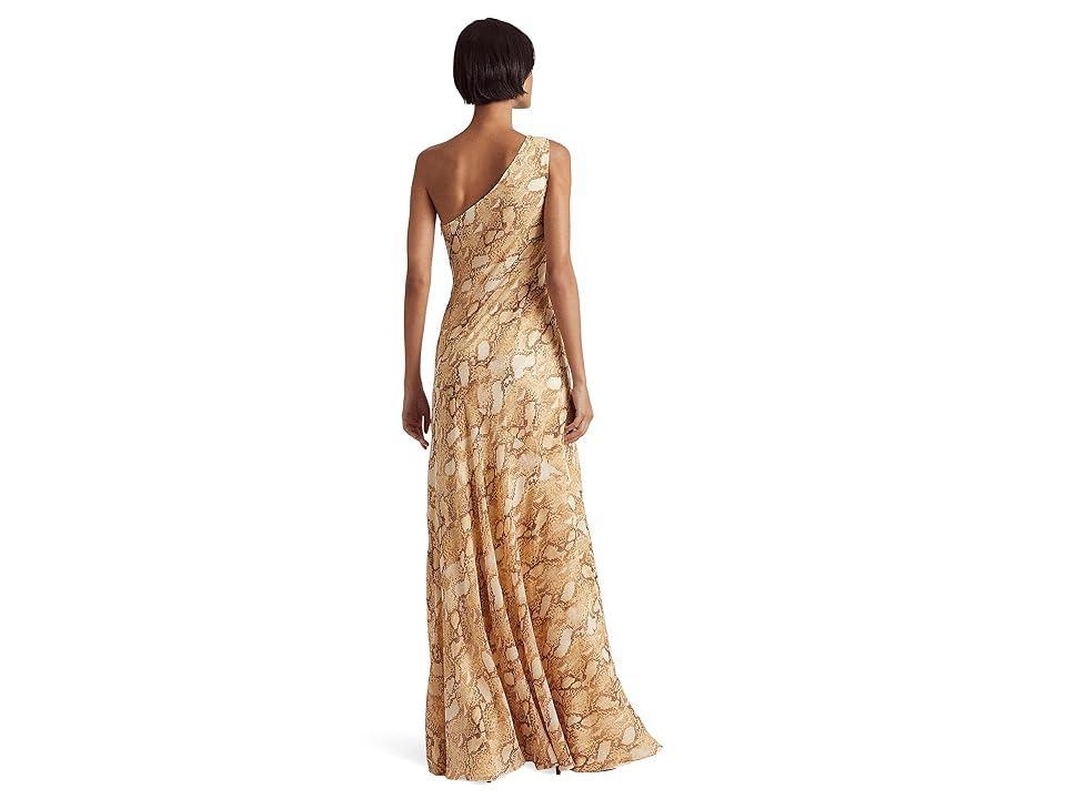 LAUREN Ralph Lauren Print Georgette One Shoulder Gown (Cream ) Women's Clothing Product Image