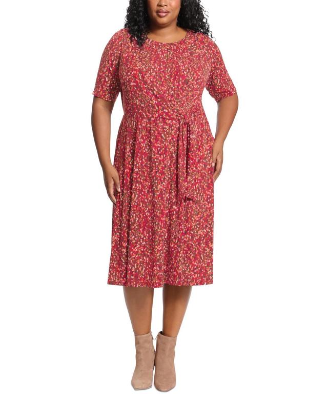 London Times Plus Size Keyhole-Front Midi Dress Product Image