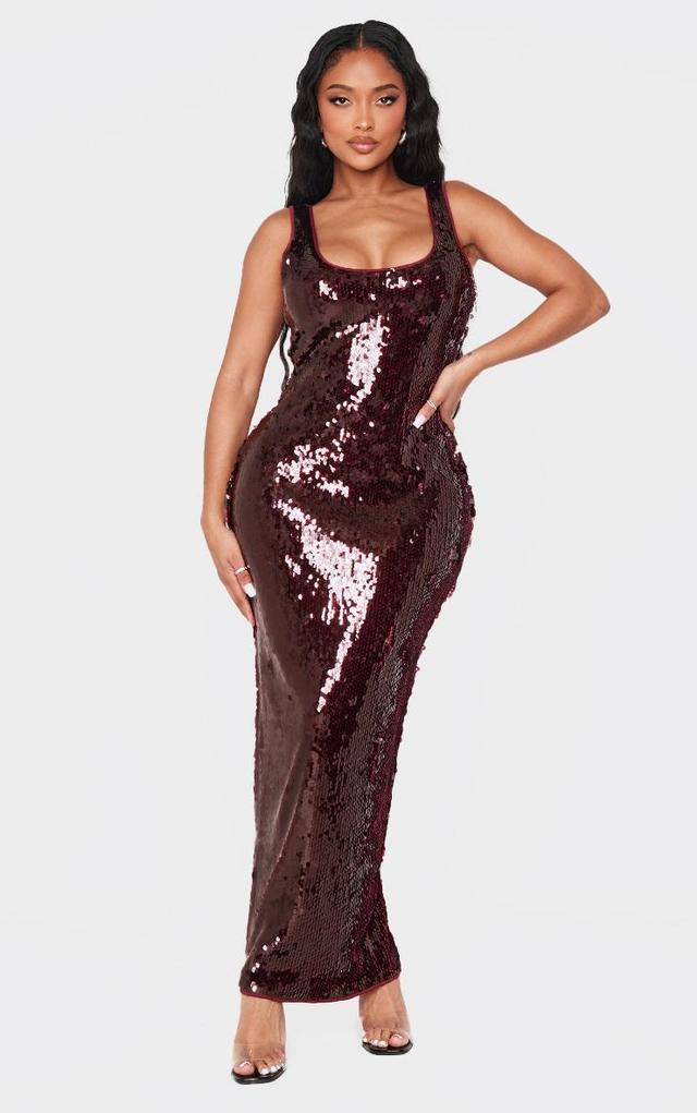 Shape Burgundy Sequin Scoop Neck Maxi Dress Product Image