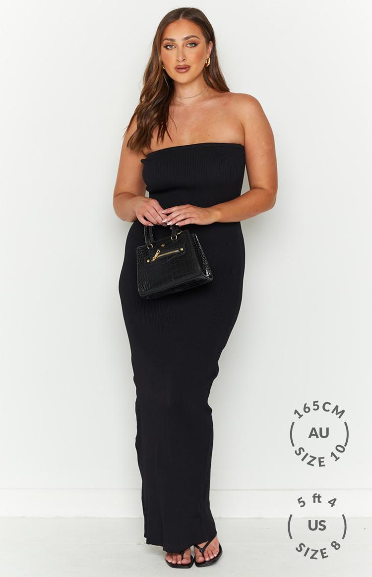 Ava Black Strapless Knit Maxi Dress Product Image