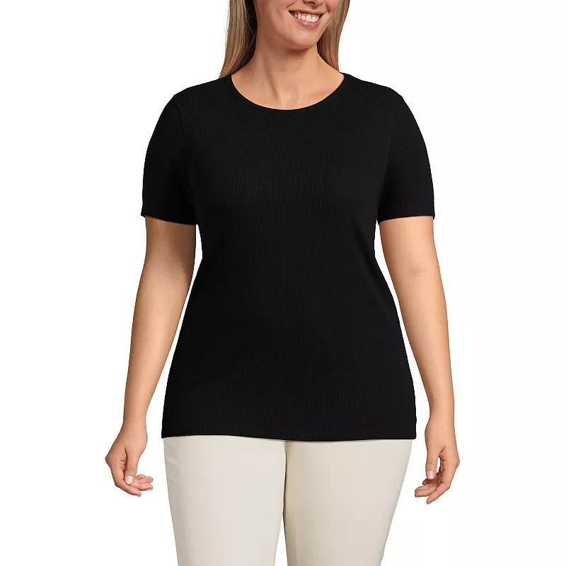 Plus Size Lands End Short Sleeve Micro Rib Crewneck Top, Womens Product Image