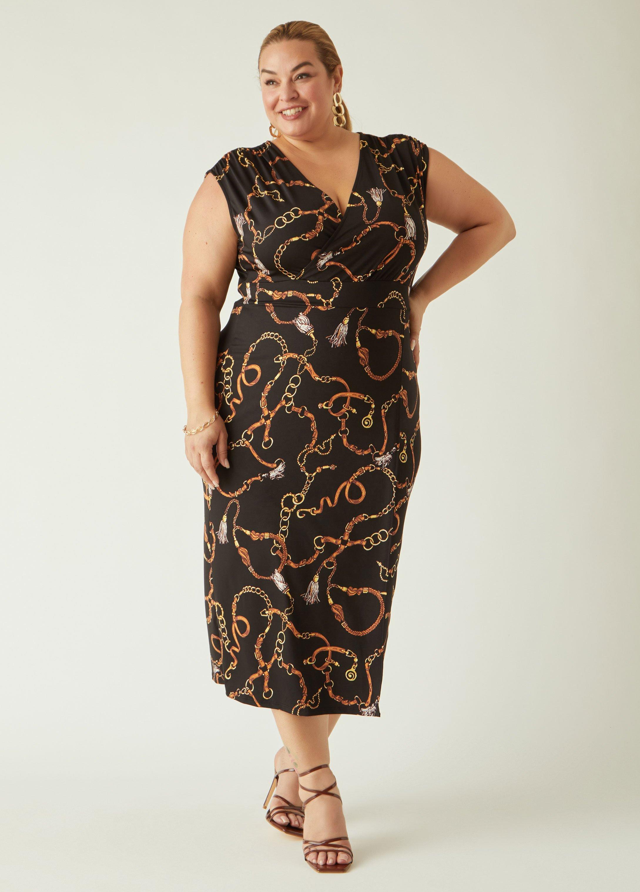 Plus Size Status Print Faux Wrap Midaxi Dress Ashley Stewart Product Image