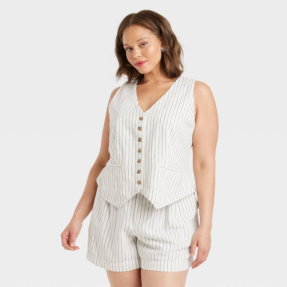 Womens Tailored Suit Vest - A New Day Tan Striped 2X Product Image