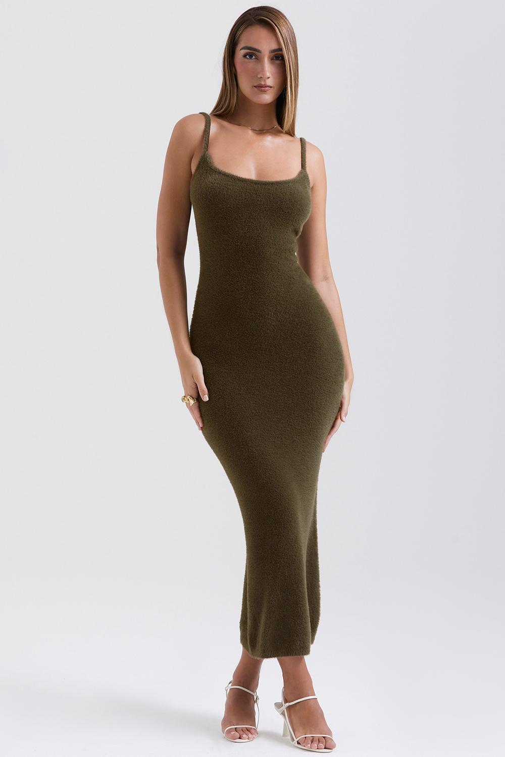 Fayette Khaki Soft Fluffy Knit Maxi Dress Product Image