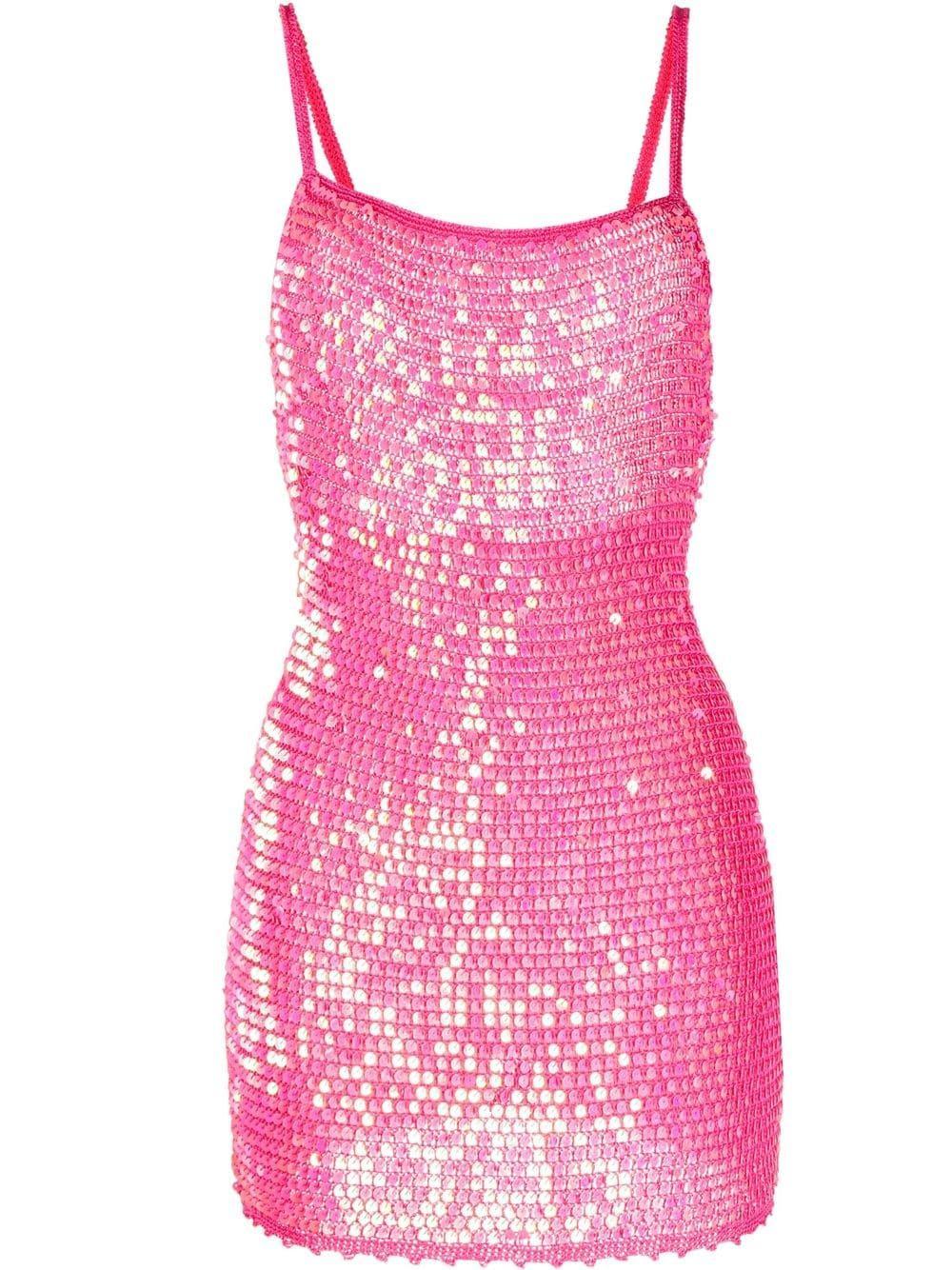 RETROFÉTE Kinley Sequined Crochet-knit Mini Dress In Iridescent Pink Product Image