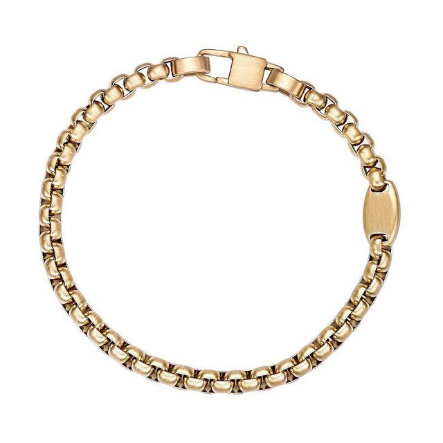 Mens LYNX Stainless Steel Round Box Chain Bracelet Gold Tone Product Image